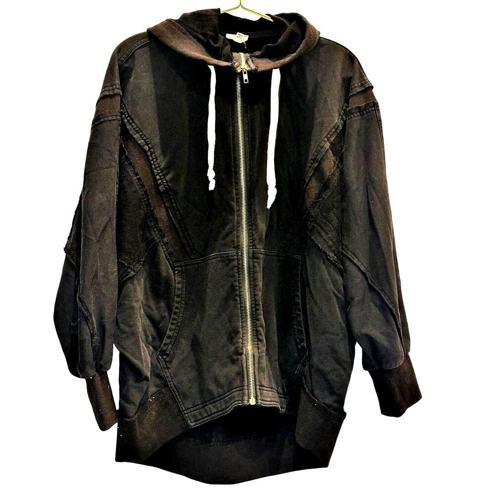 POL – Washed Thermal Knit Zip Hoodie – Black – Size Small